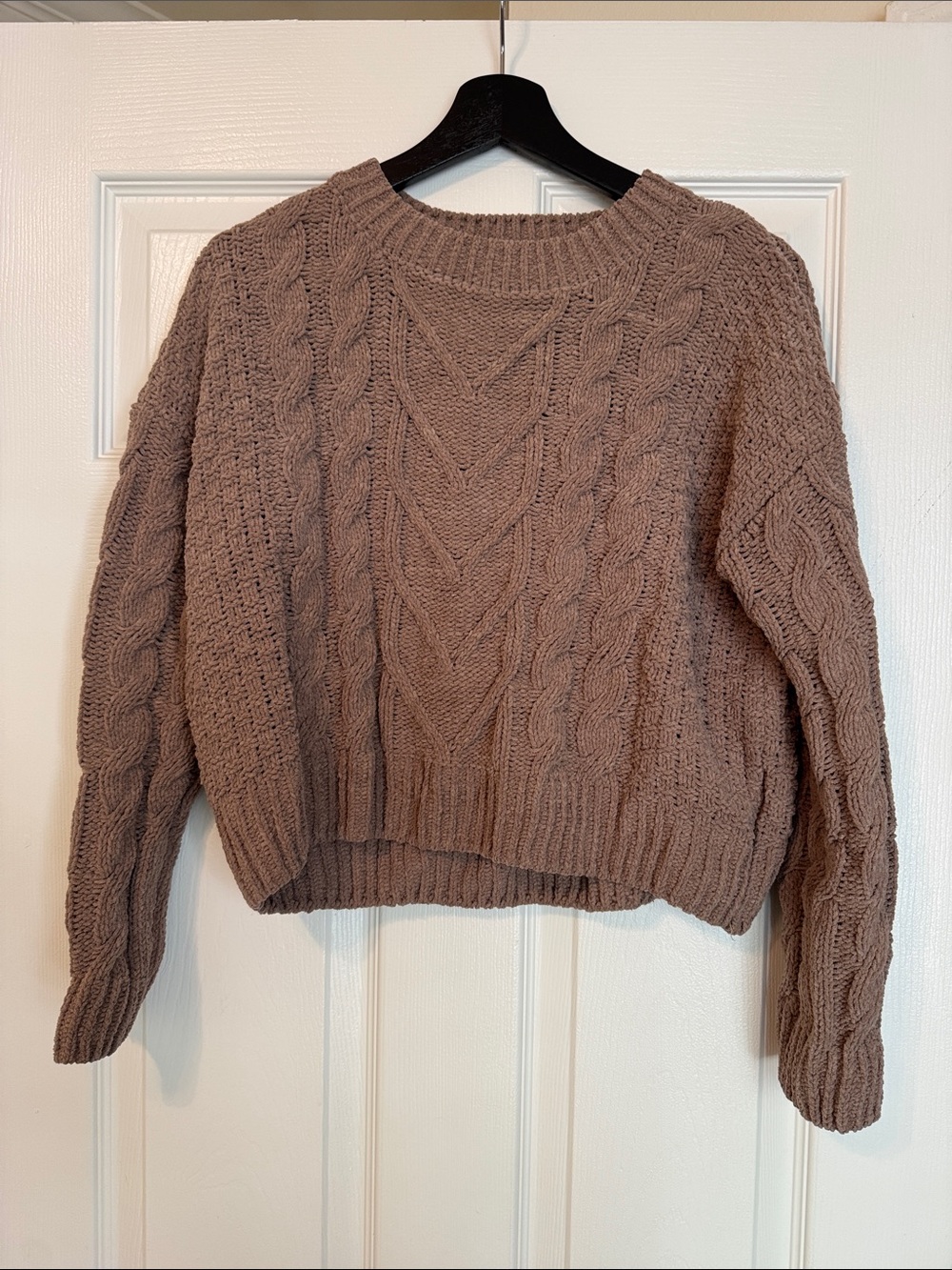 Pink Republic Mauve Taupe Cable Crewneck Sweater